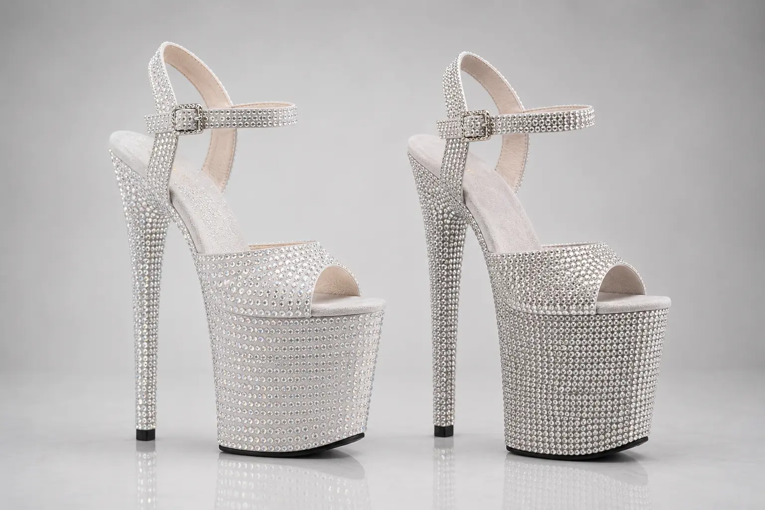 two rhinestone pole dancing platform sandals