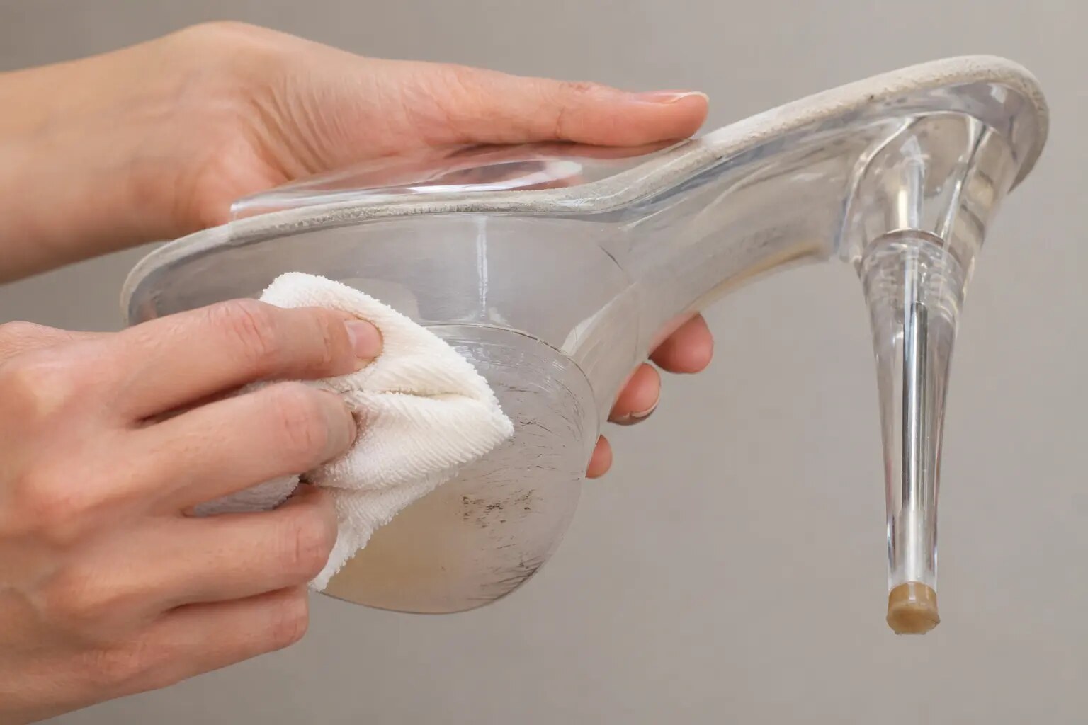Wiping scuff marks off the sole of a pole dancing shoe